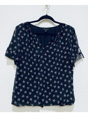 Tamara H Top Womens Large Black Bow Print Chiffon Cottagecore Whimsigoth Boho